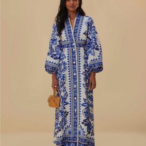 FARM Rio Blue and White Floral Maxi Dress
